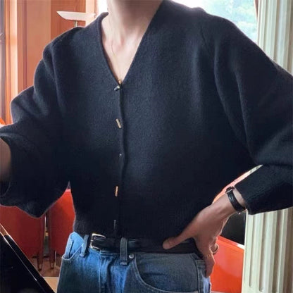 Damen Strickjacke V-Ausschnitt Elegante Knöpfe Norvielle