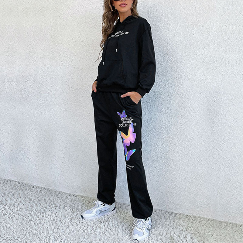 Damen Hoodiekombination Bunt Schmetterlings-Design Sportlich Lässig - Norvielle