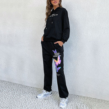 Damen Hoodiekombination Bunt Schmetterlings-Design Sportlich Lässig - Norvielle
