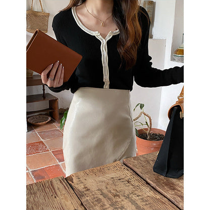Damen Rippstrickpullover Langärmlig mit Knöpfen Norvielle