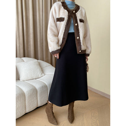 Damen Bouclé-Jacke Kuschelig Mit Knopfleiste Beige
