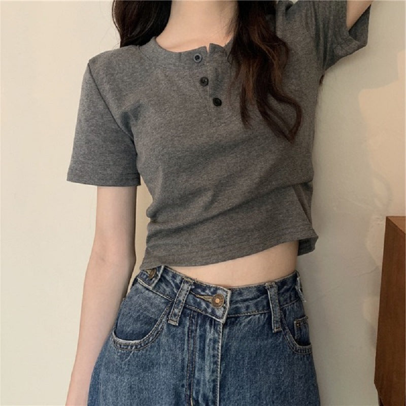 Damen Kurzarm Henley-Shirt Baumwolle Norvielle - Norvielle