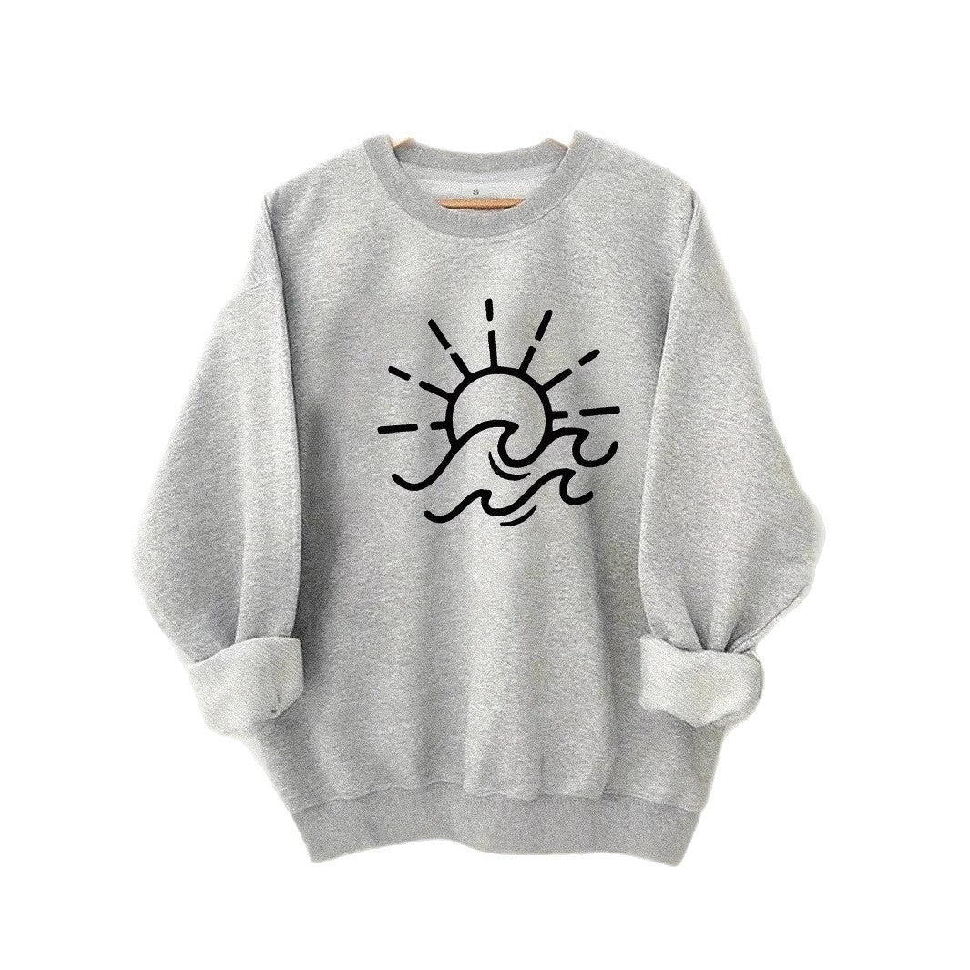 Damen Sweatshirt Sonnen- und Wellenmotiv Baumwolle Norvielle