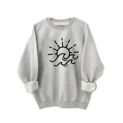 Damen Sweatshirt Sonnen- und Wellenmotiv Baumwolle Norvielle