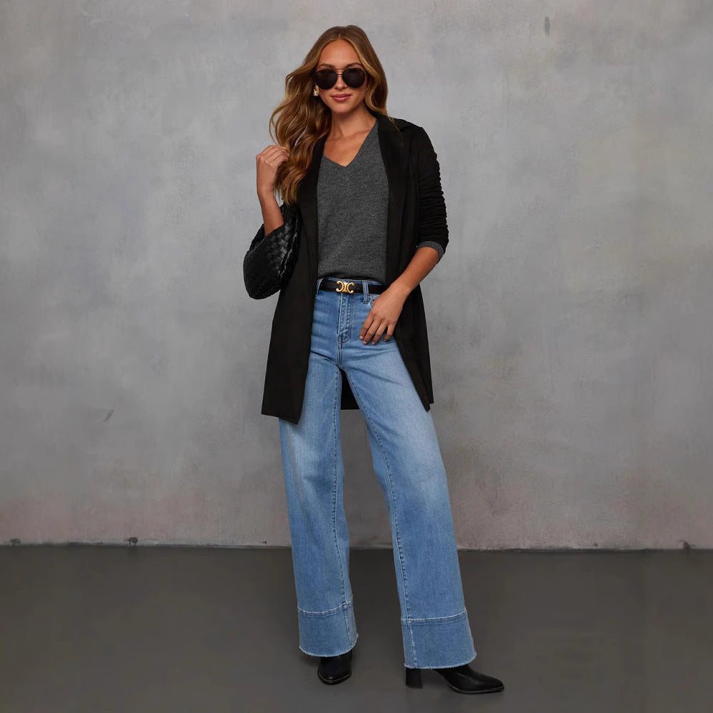 Damen Longline Blazer Wildlederimitat