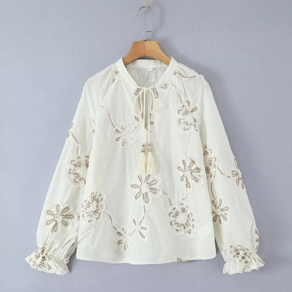 Damen Bluse Bestickt Raffungen Norvielle