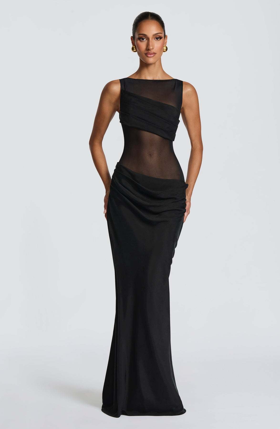 Damen Abendkleid Elegantes Rüschenkleid mit transparentem Oberteil