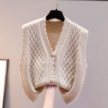 Damen Strickweste Zopfmuster Knopfdetails Norvielle