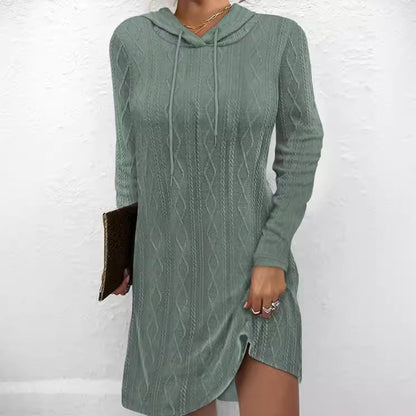 Damen Hoodiekleid Strukturiertes Strickmuster Seitlicher Schlitz