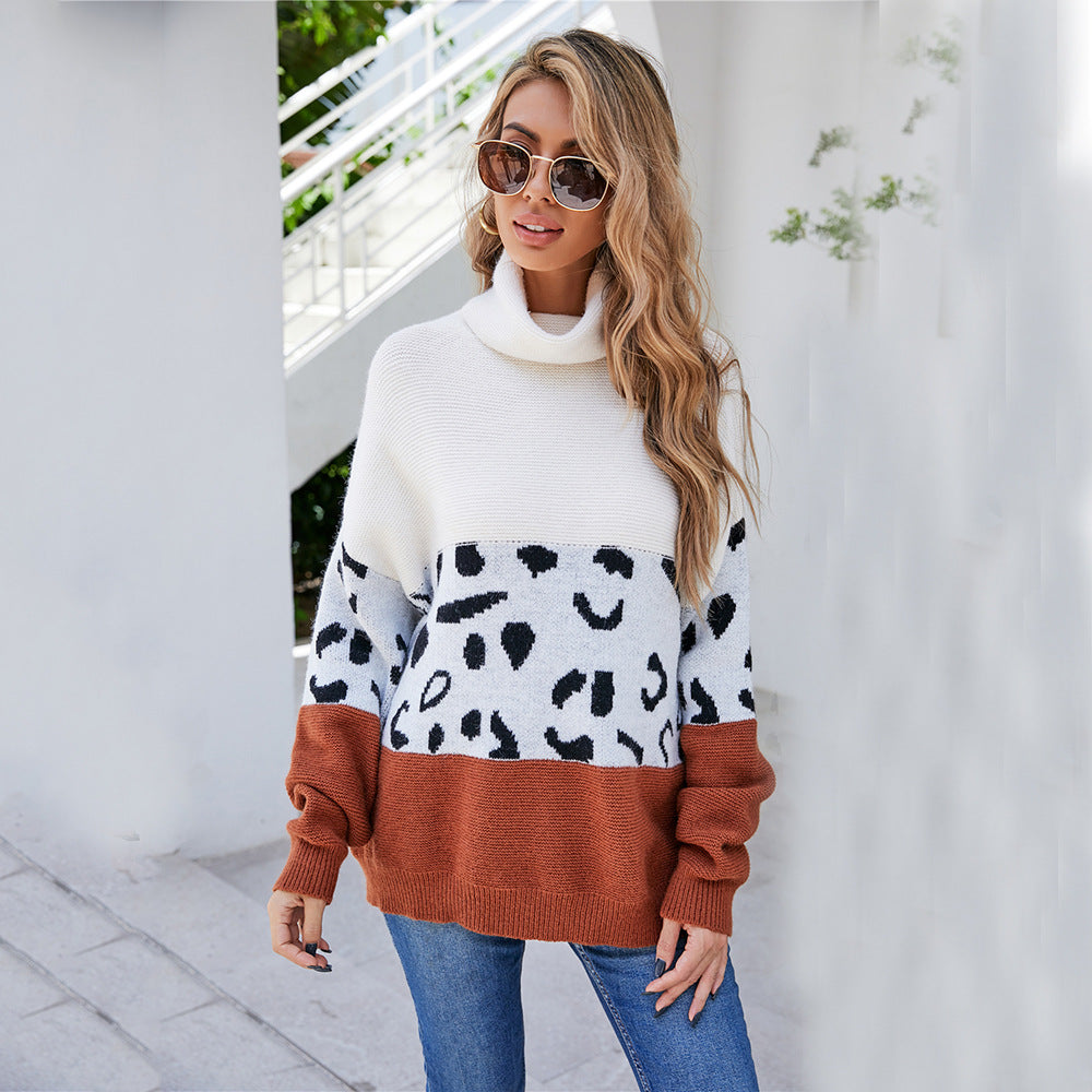 Damen Pullover Tiermuster Hochkragen Weich Norvielle