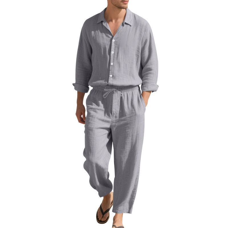 Herren Leinenanzug Lässig Mit Taschen Moderner Schnitt Beige