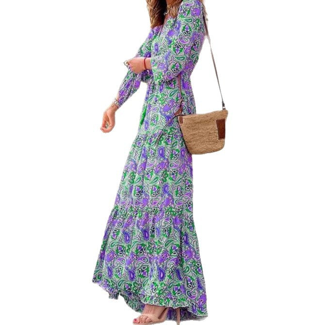 Damen Maxi-Kleid Florales Muster V-Ausschnitt