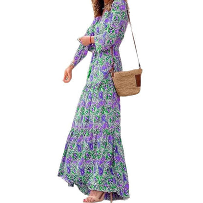 Damen Maxi-Kleid Florales Muster V-Ausschnitt