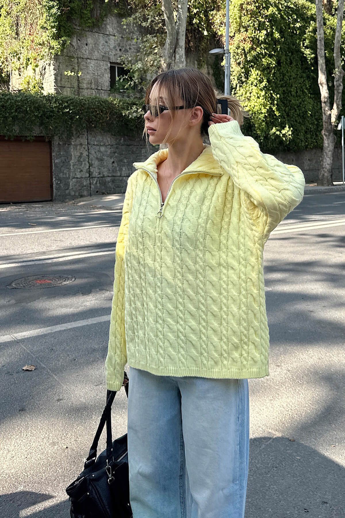 Damen Strickpullover Doppelreißverschluss Hochkragen Norvielle