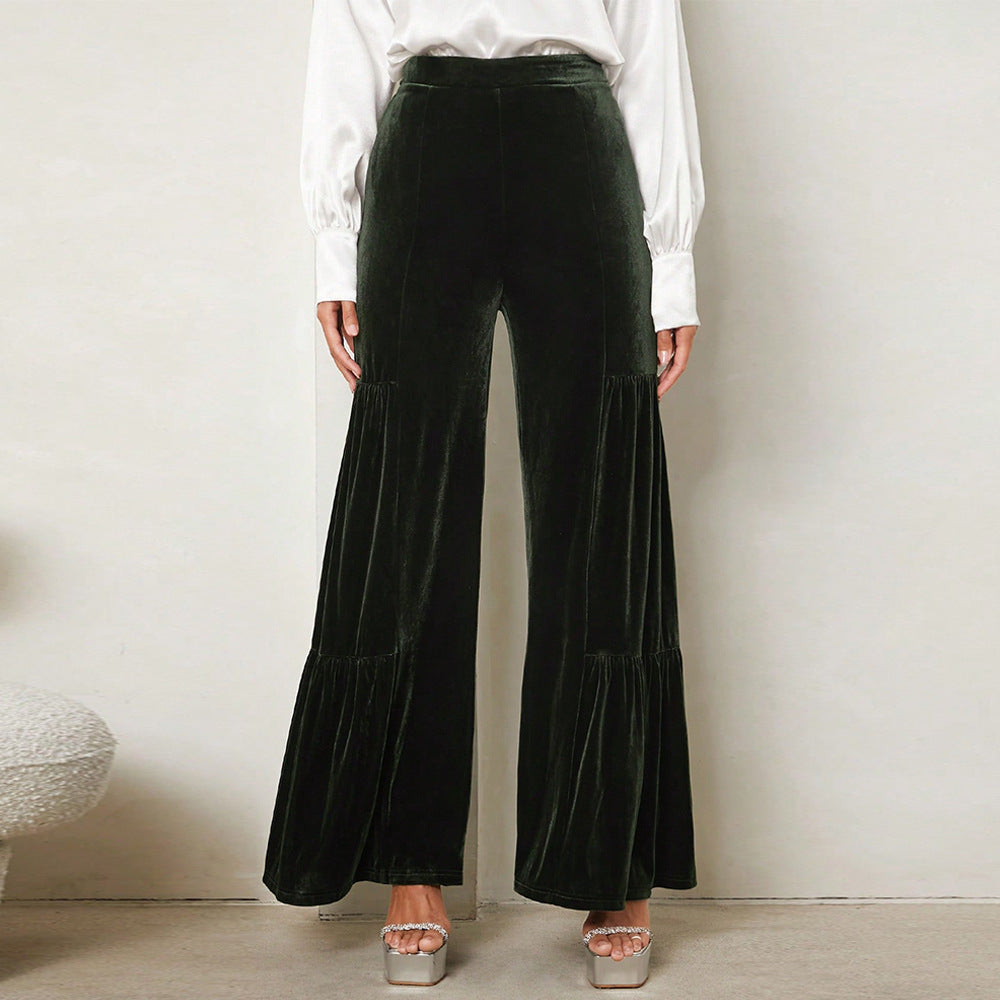 Damen Velours-Hose Weite Passform Rüschendetails Norvielle - Norvielle