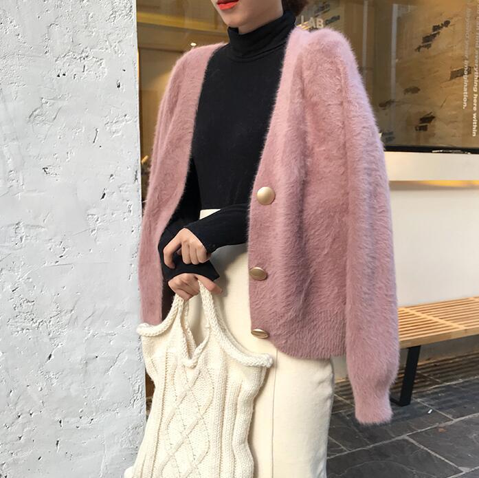 Damen Strickjacke Oversize Große Knöpfe Beige
