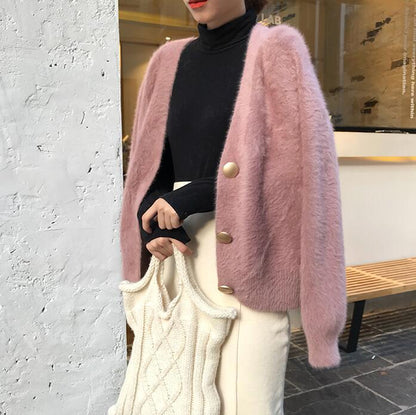 Damen Strickjacke Oversize Große Knöpfe Beige