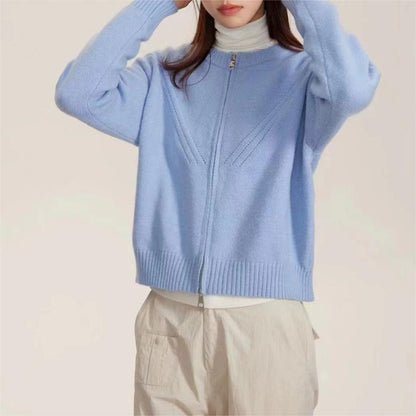Damen Strickjacke Stehkragen Modern Reißverschluss Norvielle