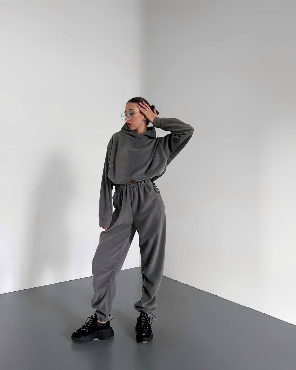 Damen Fleece-Jumpsuit mit Kapuze Elastischer Bund Norvielle