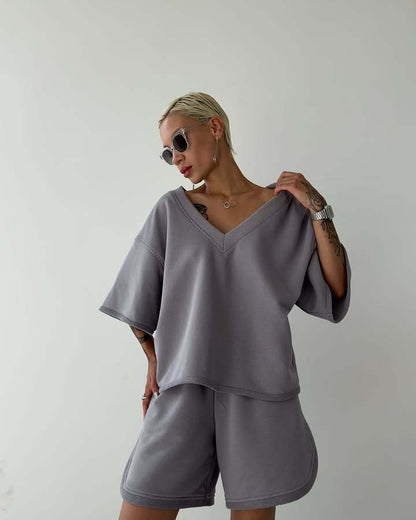 Damen Sport-Set V-Ausschnitt Leicht Locker Norvielle
