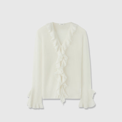 Damen Strickpullover Rüschenverzierung Norvielle