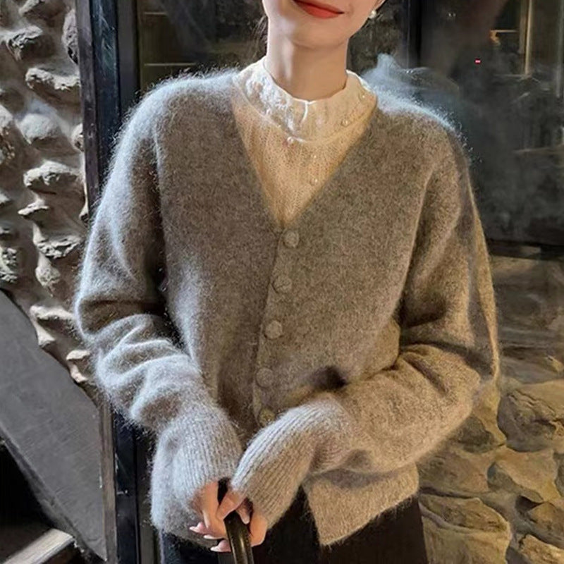 Damen Strickjacke Mohair Weich Knopfverschluss Norvielle - Norvielle