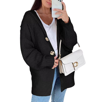 Damen Oversize Strickjacke Weiches Material Holzknöpfe Beige