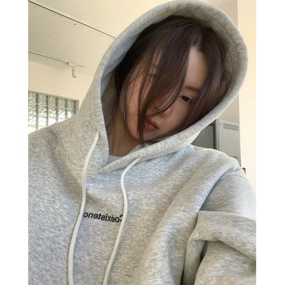 Damen Hoodie Lässiger Schnitt Kängurutasche Grau