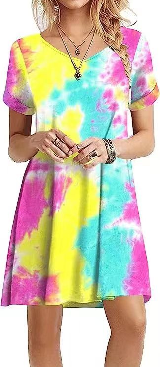 Damen T-Shirt-Kleid Modernes Tie-Dye-Design