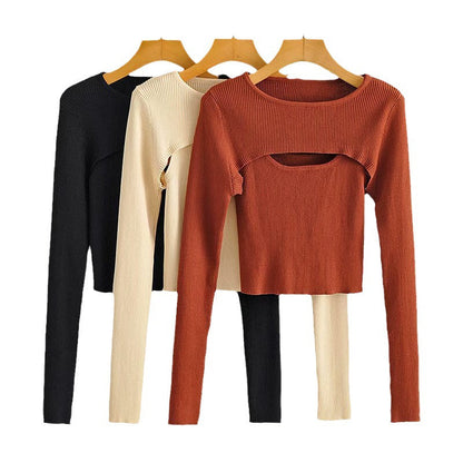 Damen Langarm Crop- Cut-Out-Design