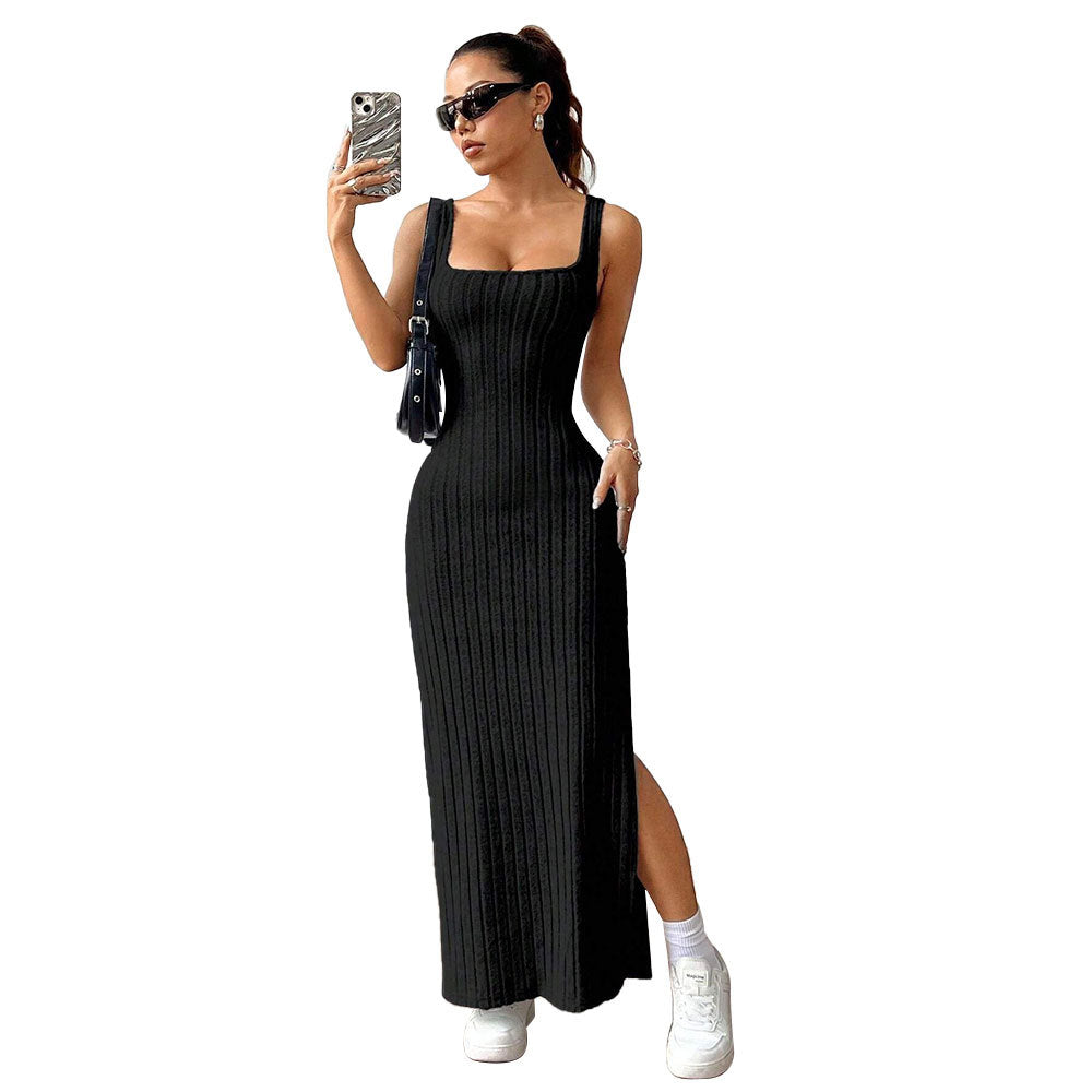 Damen Maxikleid Elegantes Ribmuster Seitenschlitz Norvielle