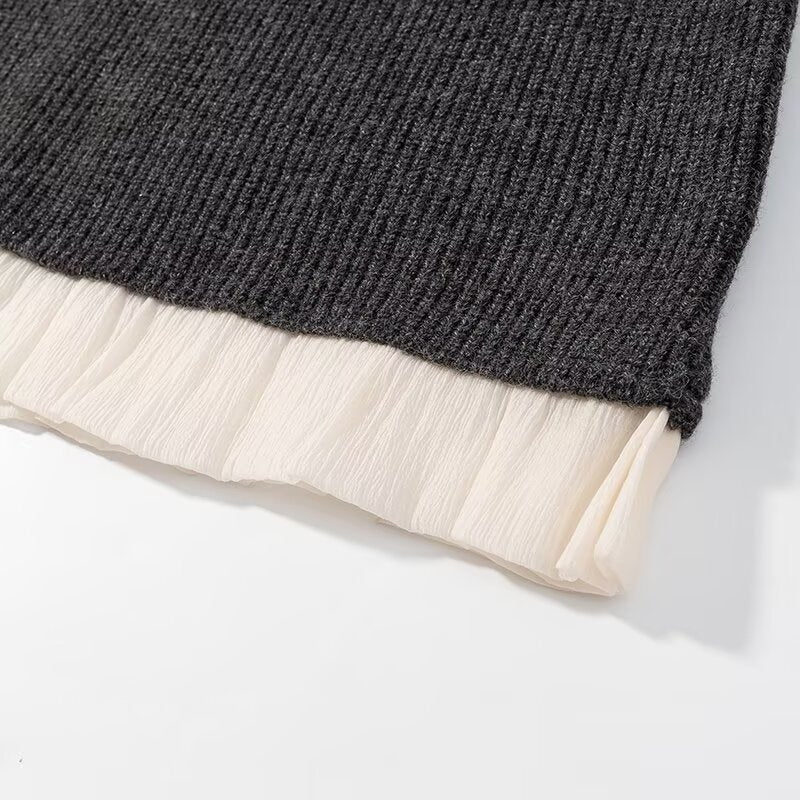 Damen Strickset mit Rüschensaum Hochwertig