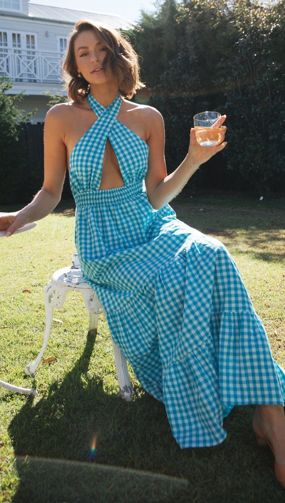 Damen Maxikleid Wickeloberteil Rüschen Saum Norvielle