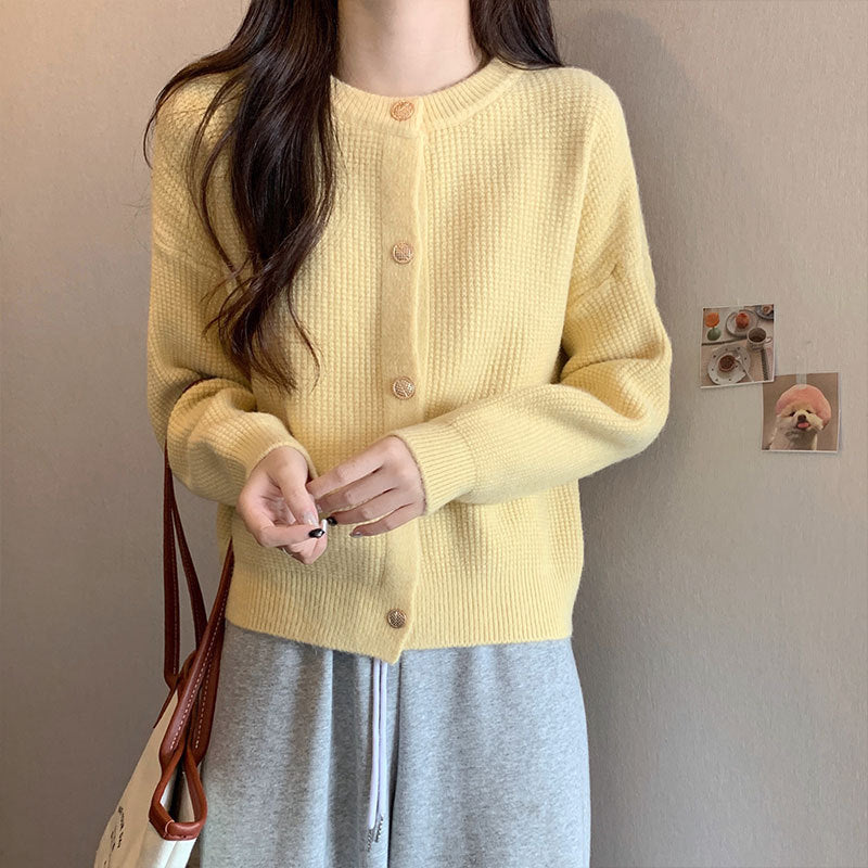 Damen Strickjacke Kuschelig Strukturmuster Knöpfe Beige