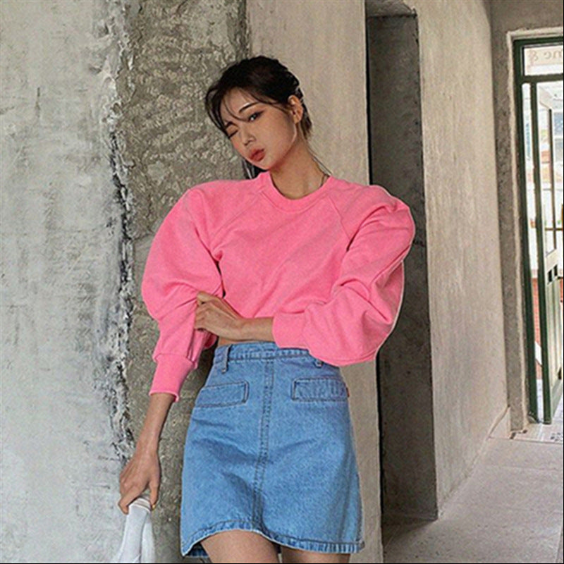 Damen Cropped Sweatshirt Voluminöse Ärmel Norvielle - Norvielle