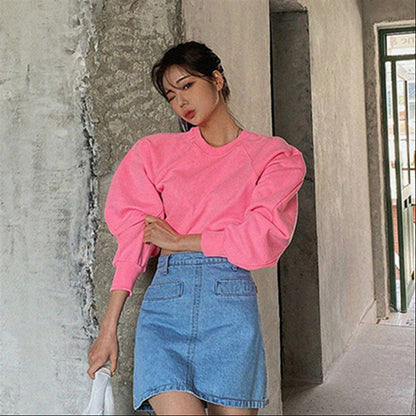 Damen Cropped Sweatshirt Voluminöse Ärmel Norvielle - Norvielle