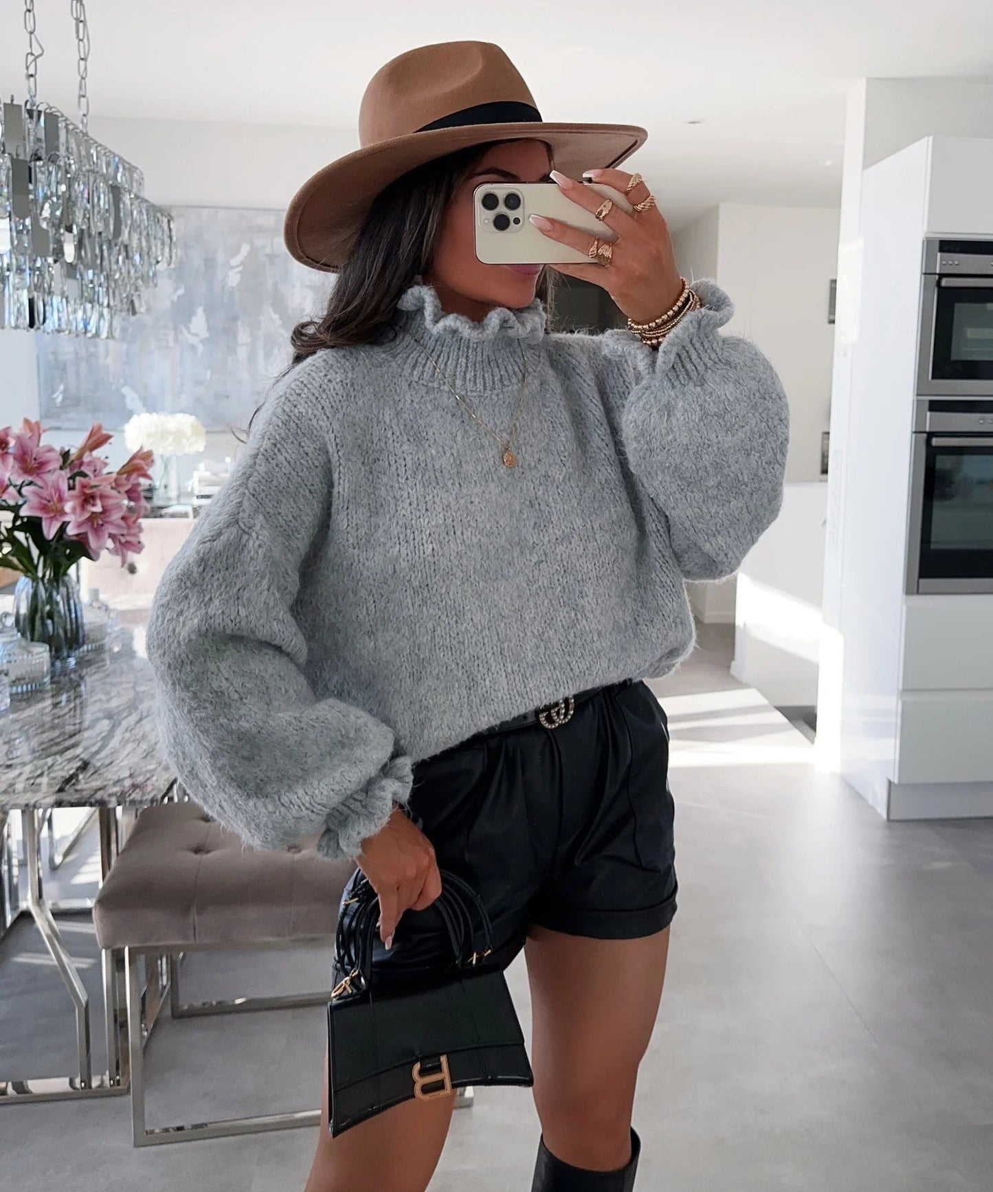 Damen Rollkragenpullover Voluminöse Ärmel Norvielle