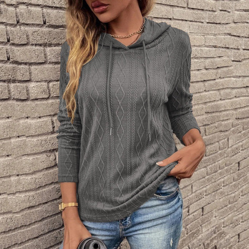 Damen Pullover mit Kordelzug und Strickmuster Grau