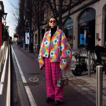 Damen Steppjacke Bunt Voluminöse Ärmel Norvielle