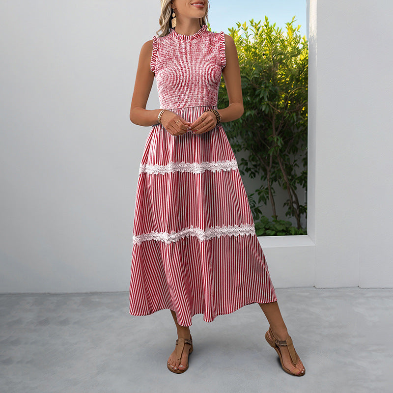 Damen Maxikleid Gestreift Voluminöse Rüschen Norvielle