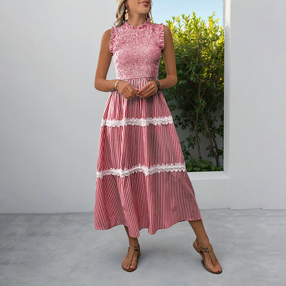 Damen Maxikleid Gestreift Voluminöse Rüschen Norvielle