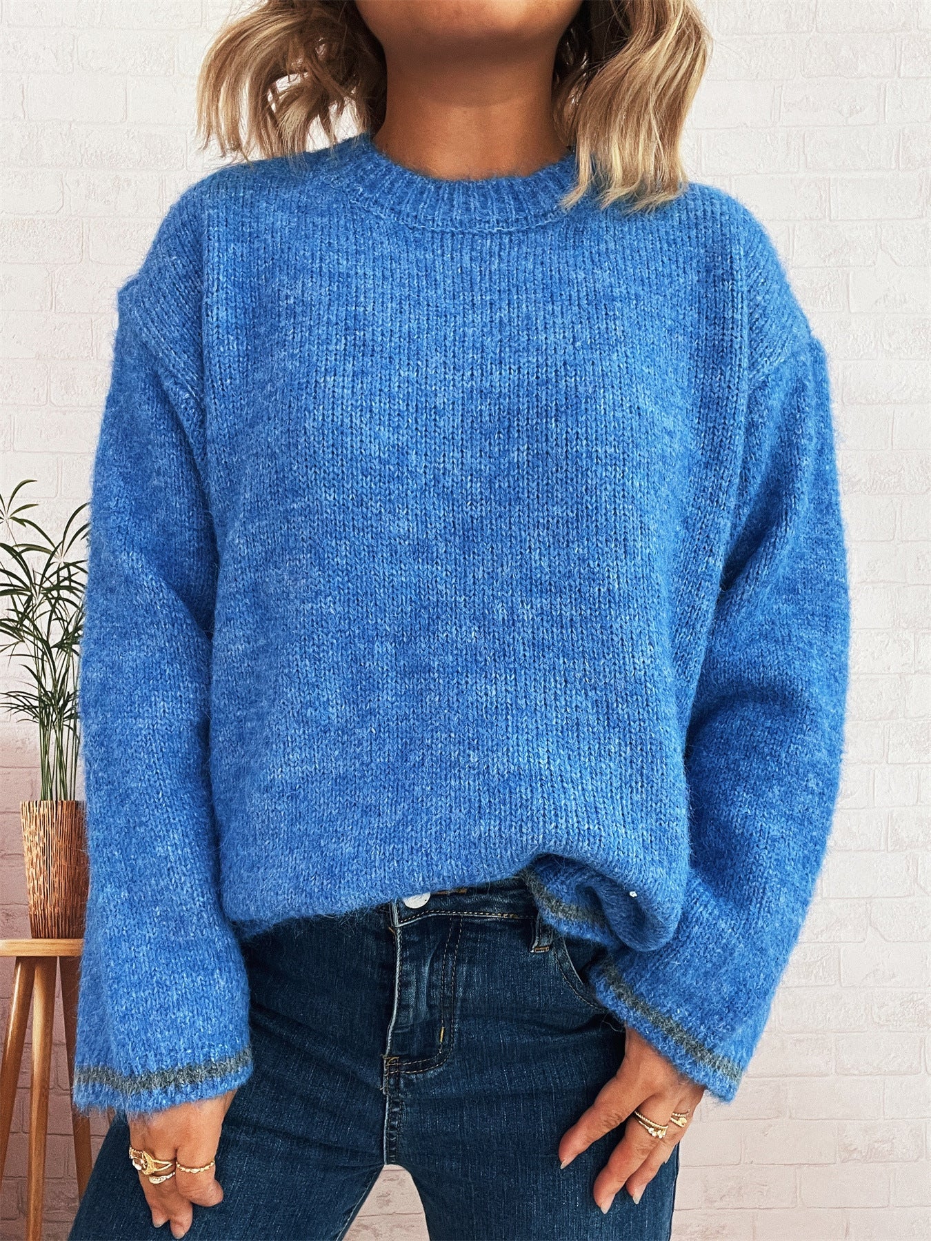 Damen Strickpullover Weiches Material Lässiger Schnitt Beige