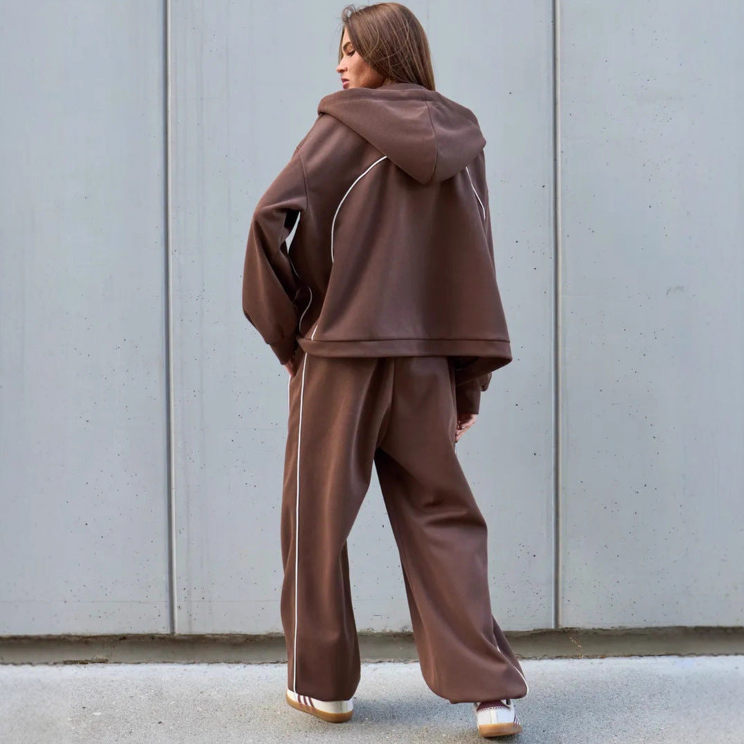 Damen Sportliches Zweiteiler-Set mit Kapuze und weiten Hosen