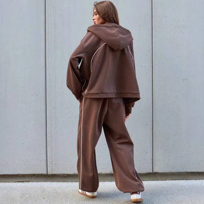Damen Sportliches Zweiteiler-Set mit Kapuze und weiten Hosen