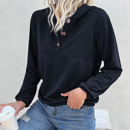 Damen Pullover Kapuze Knopfleiste Norvielle