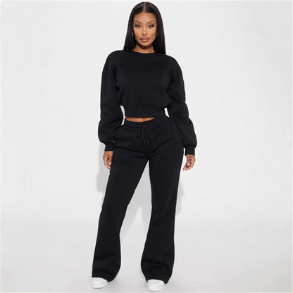 Damen Cropped Sweatshirt Überschnittene Schultern Breiter Saum