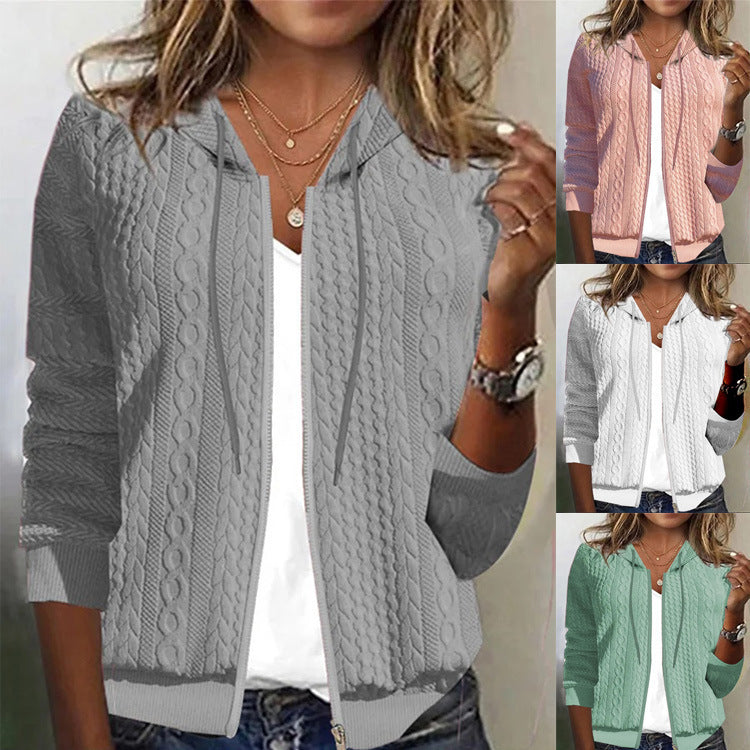 Damen Strickjacke Kapuze Strukturiert Beige - Norvielle