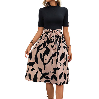 Damen Midi-Kleid Floralmuster Taillengürtel Norvielle