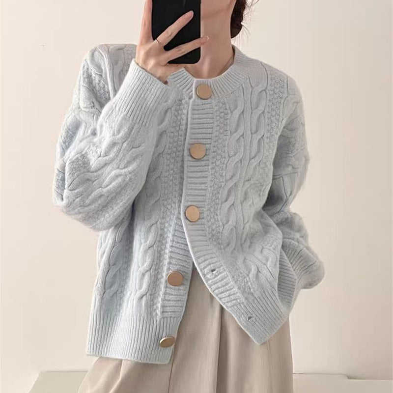 Damen Strickjacke Zopfmuster Große Knöpfe Norvielle