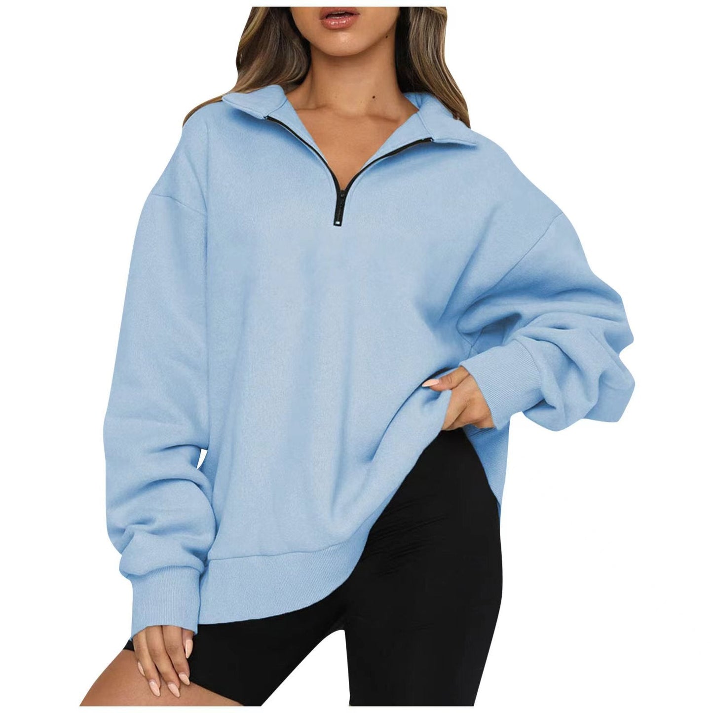Damen Oversized Sweatpullover Halb-Reißverschluss Norvielle